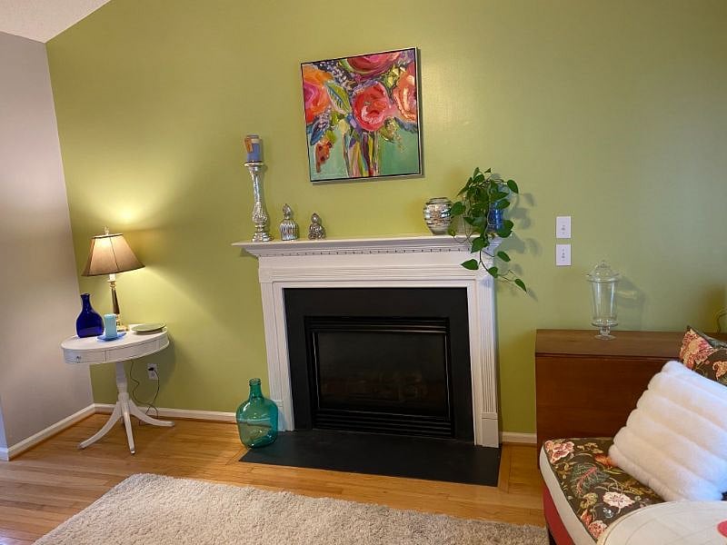 Gas log fireplace in the family room.