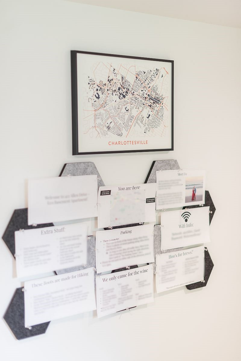 The bright entryway is the perfect welcome to the apartment. It features plenty of space to hang your coat, drop your bags, and relax in your new home! Plus our welcome wall has everything you need to know and all our favorite local tips!