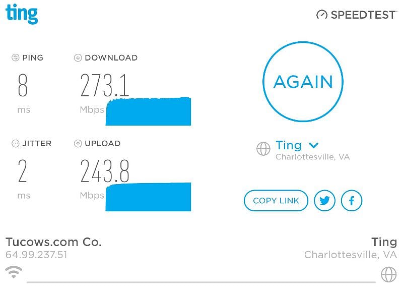 High speed internet thanks to Ting! You'll have your own WiFi guest network, separate from the one we use upstairs.