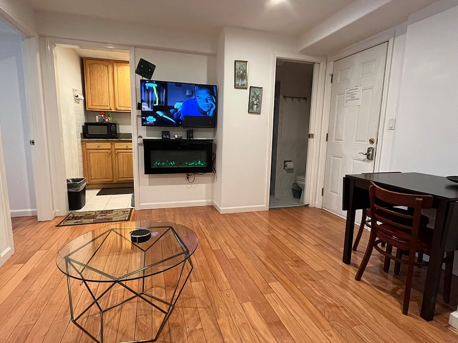 Lounge and relax in the reclining sofa while watching your favorite show or movie in front of a warm cozy fireplace