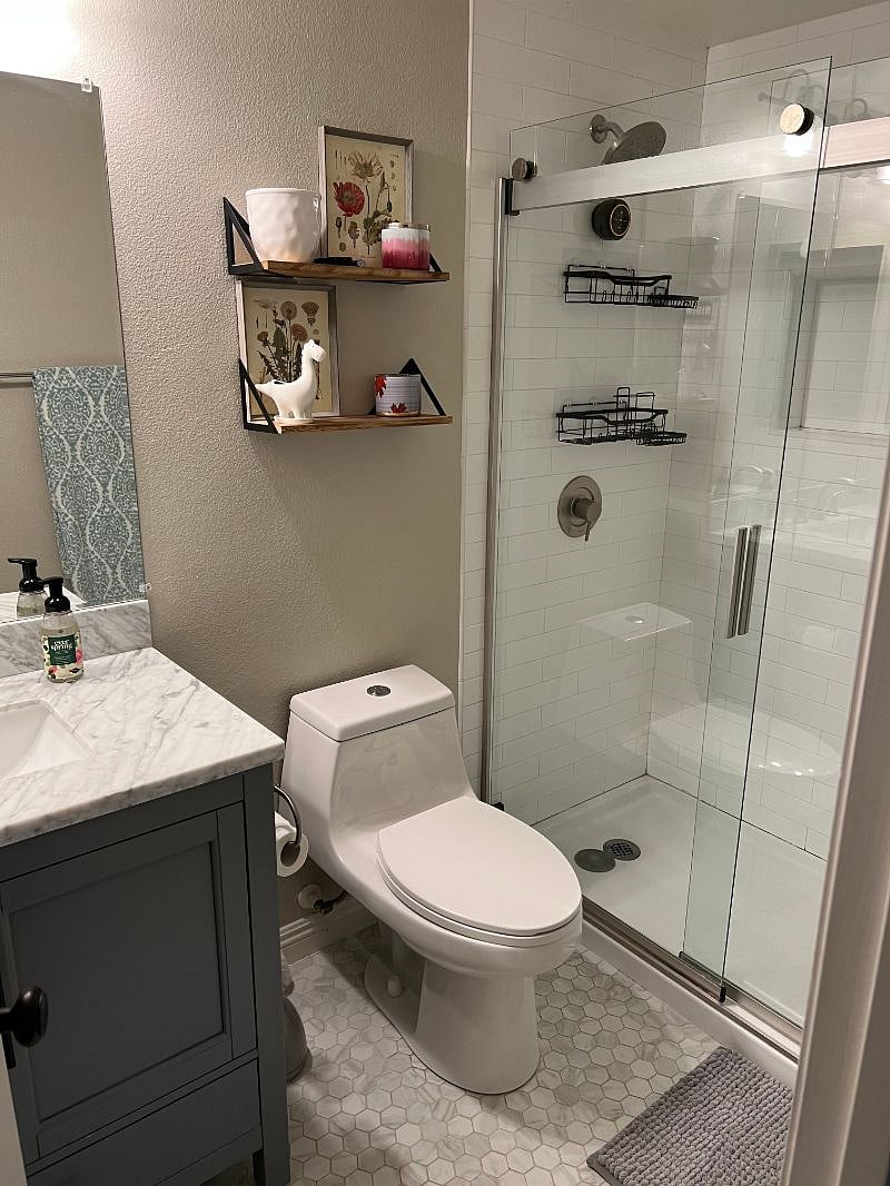 Spacious primary bedroom bathroom with everything you need