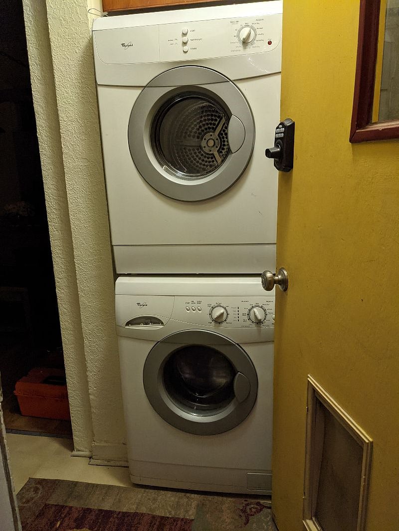 Laundry and side doors with doggy door.