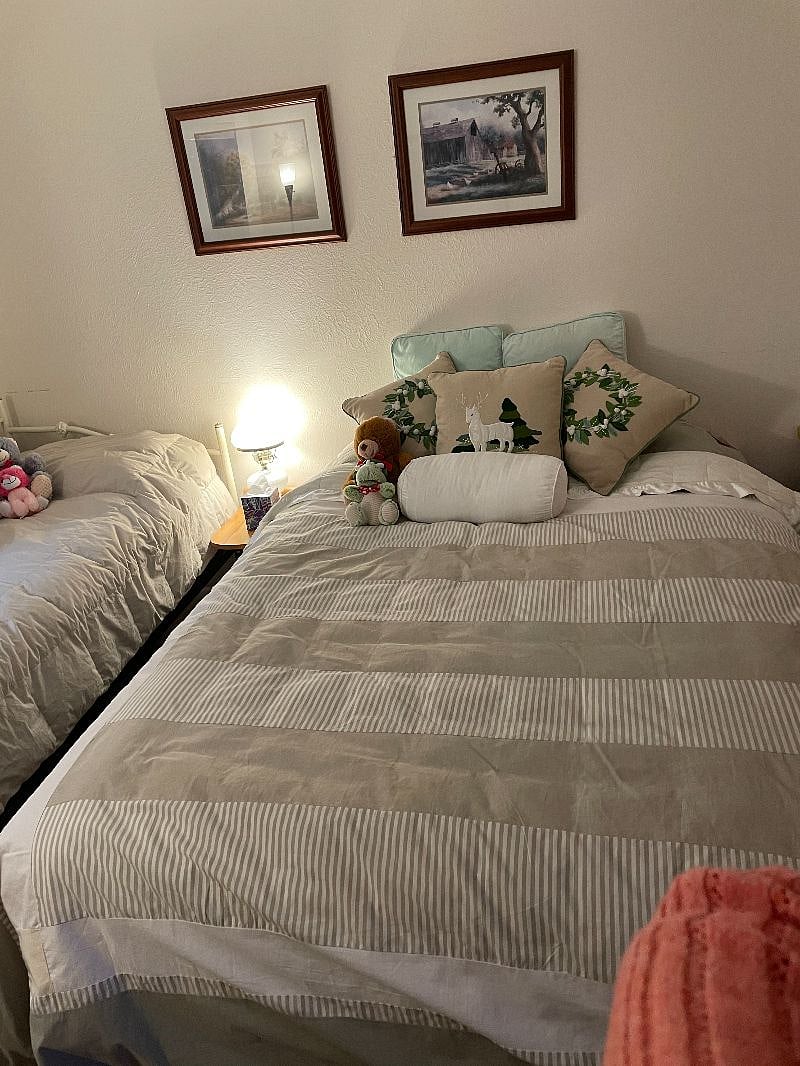 Queen bed in 2nd bedroom with a twin day bed.