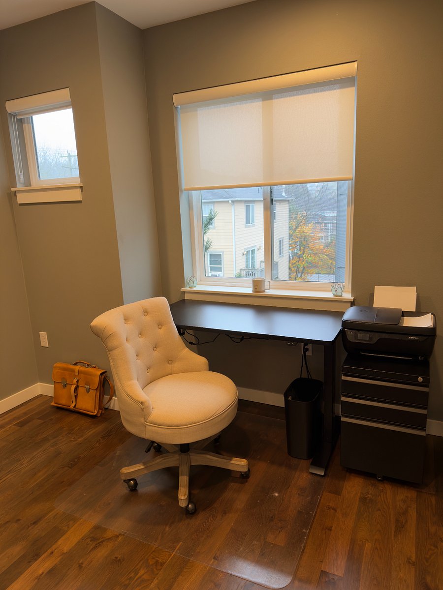 Dedicated office room with door and sit/stand desk