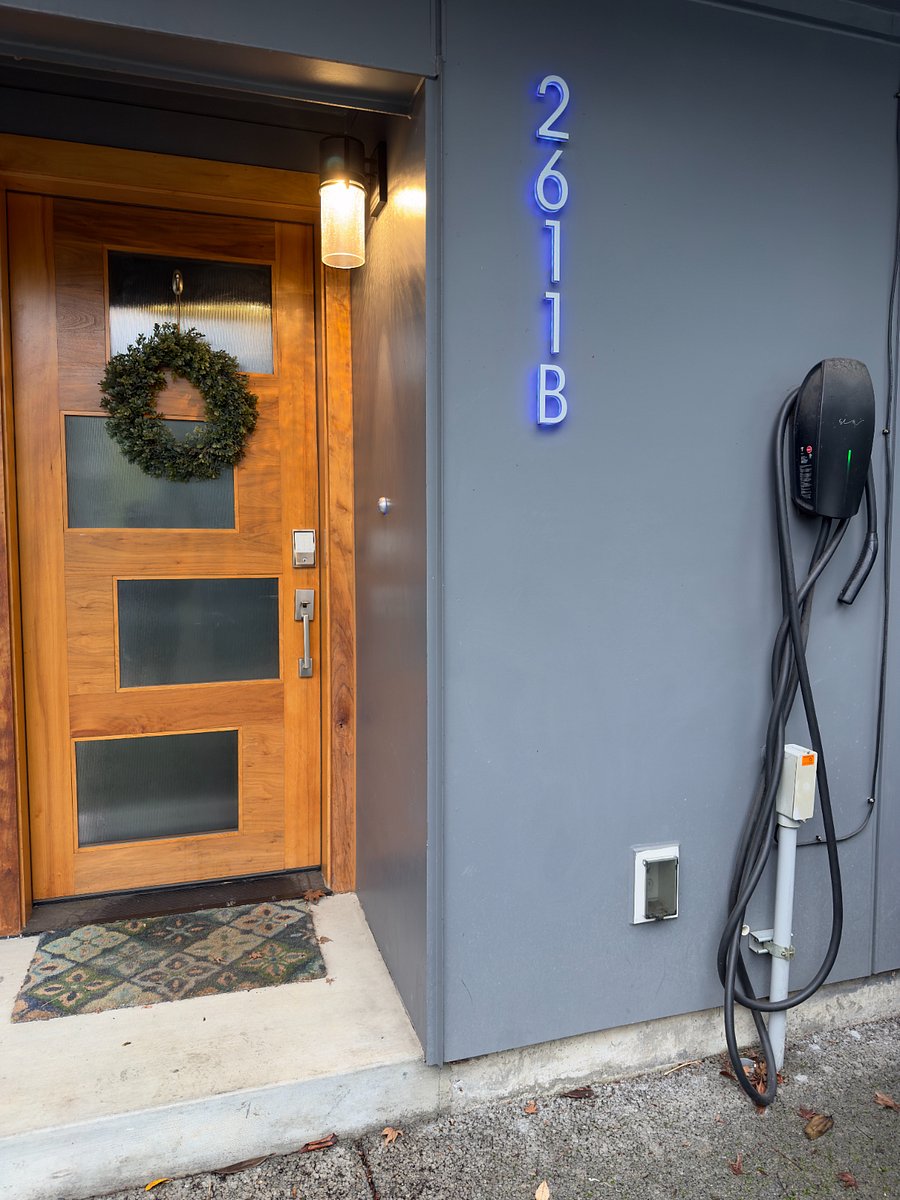 Exterior including smart lock entry and EV charger