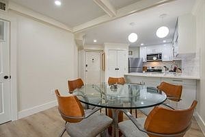 Dining room with 2 bar stools