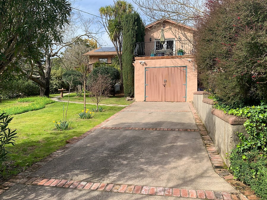 Private Driveway with path leading to the Studio apartment. 