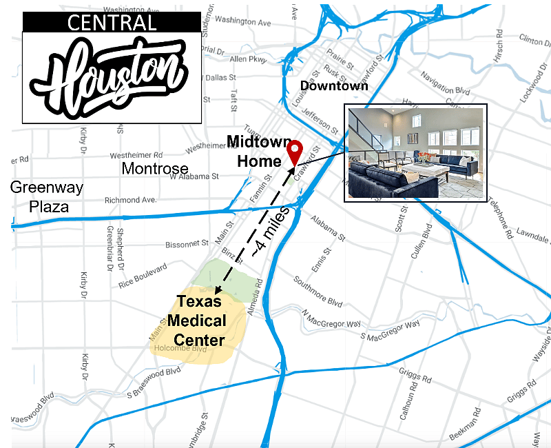 Located in MIDTOWN Houston, you are a few short minutes from the Medical Center, Downtown, and a myriad of restaurants, shopping, parks and cultural venues 