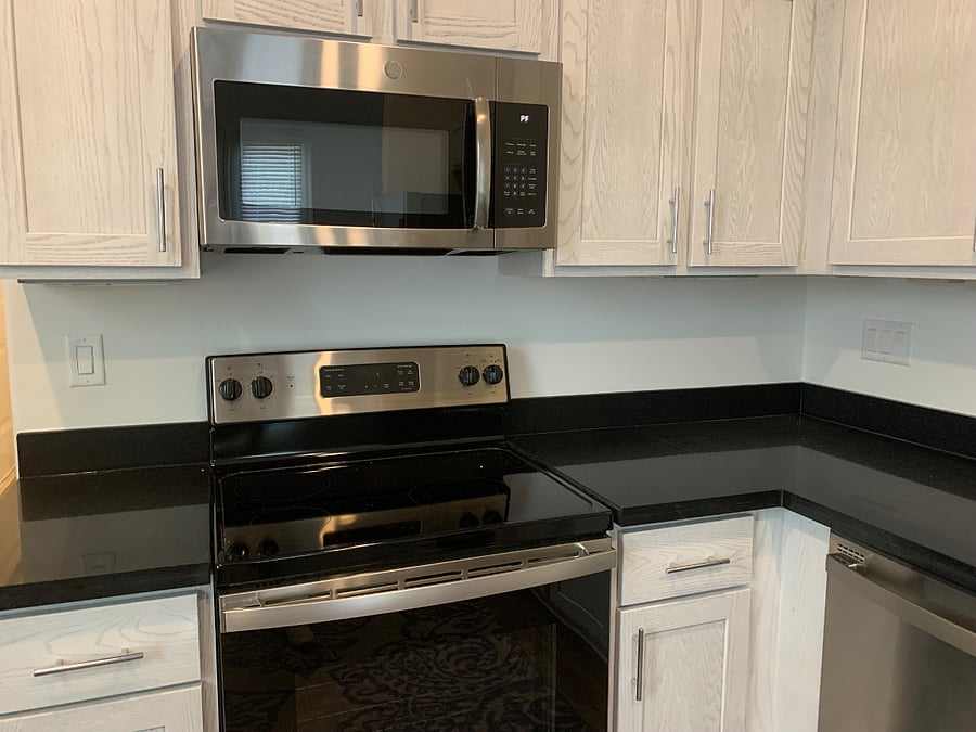 Kitchen with toaster oven out if view