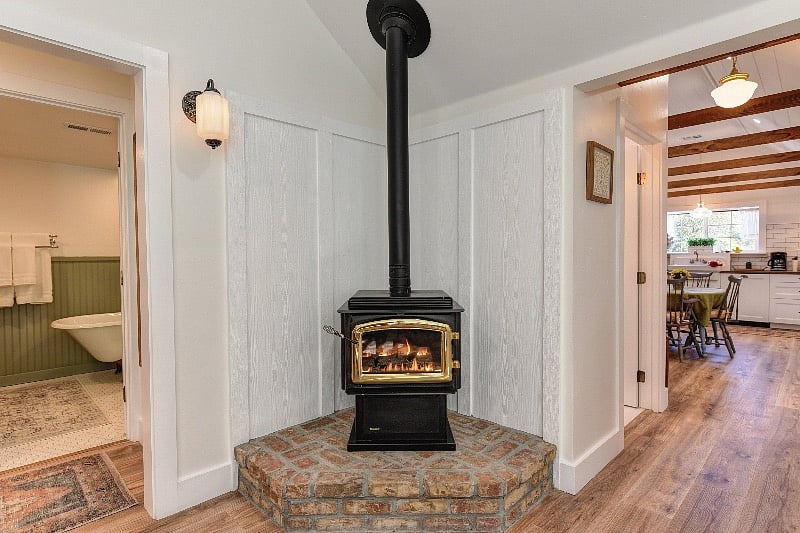 Gas fireplace on remote switch.