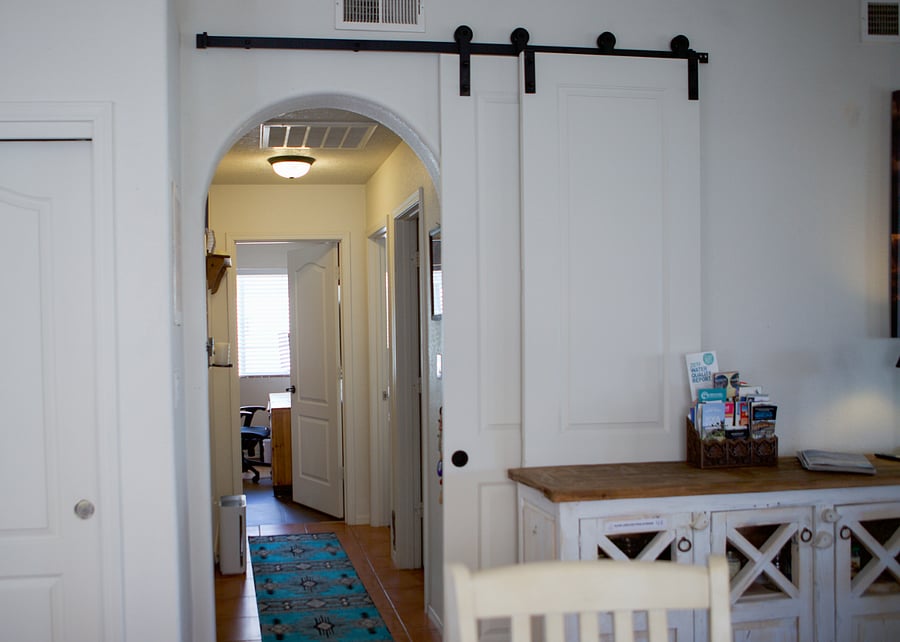 Entrance to your suite with double sliding doors for privacy. 