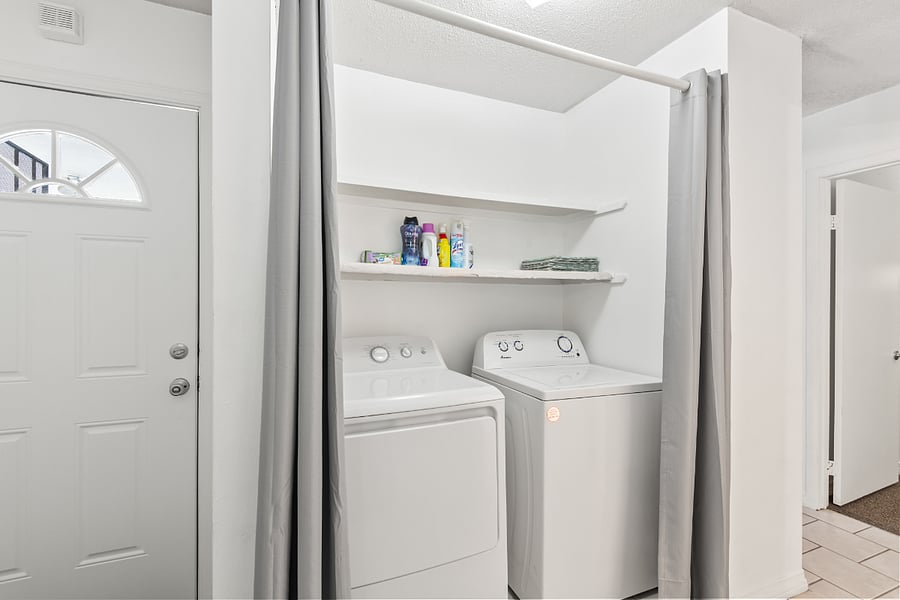 Convenient in-unit laundry with a full-size washer and dryer, plus a hanging rack for air-drying delicates. Everything you need to keep clothes fresh and ready during your stay!
