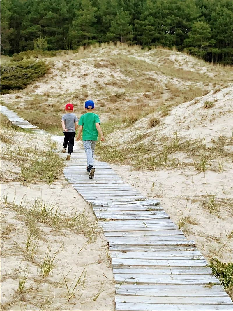 Boardwalk to the beach in Point Beach Park. 