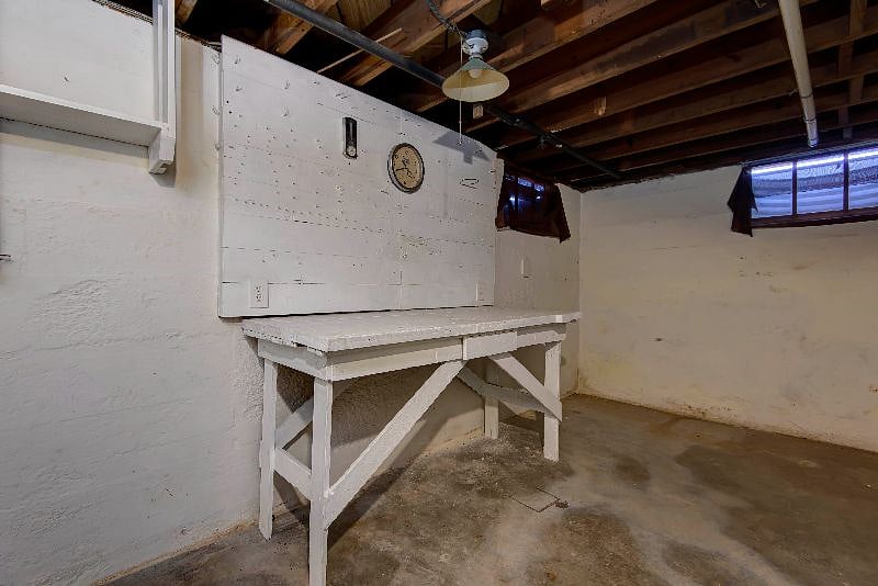 The basement is available for storage or craft.
