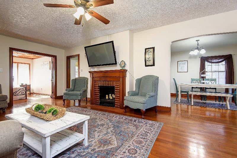 The living area flows into the dining room.