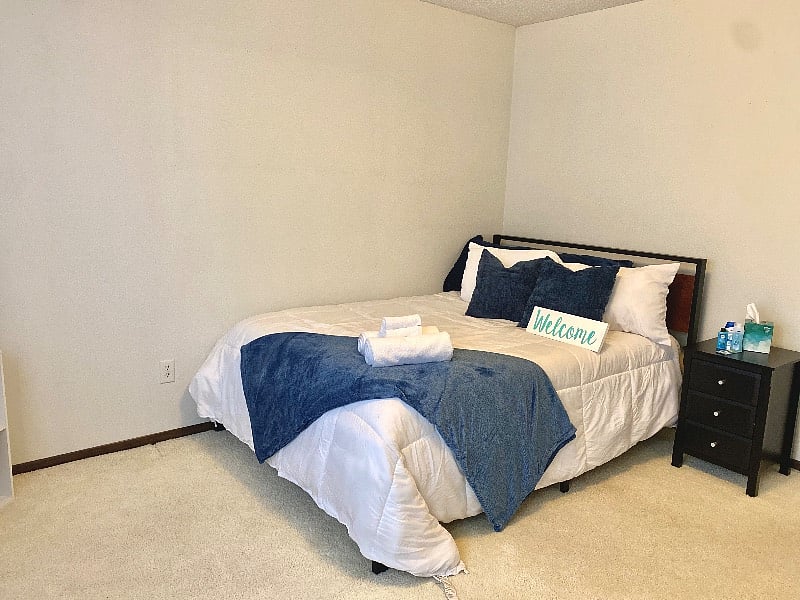 Bedroom in a furnished duplex unit