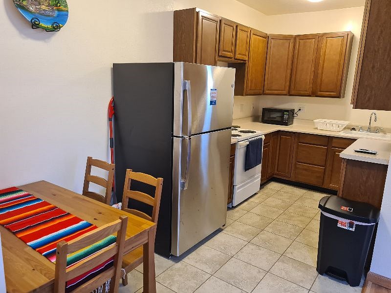 Kitchen with large fridge