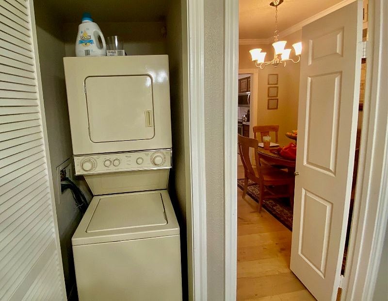 Washer/dryer in unit. We start you off with detergent and dryer sheets.