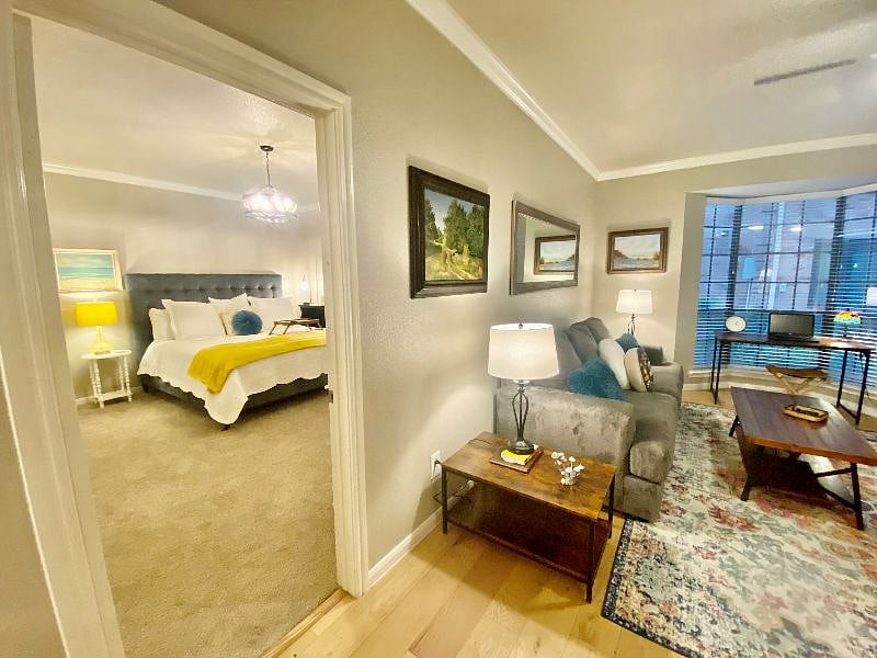 Large bedroom off living and dining area.