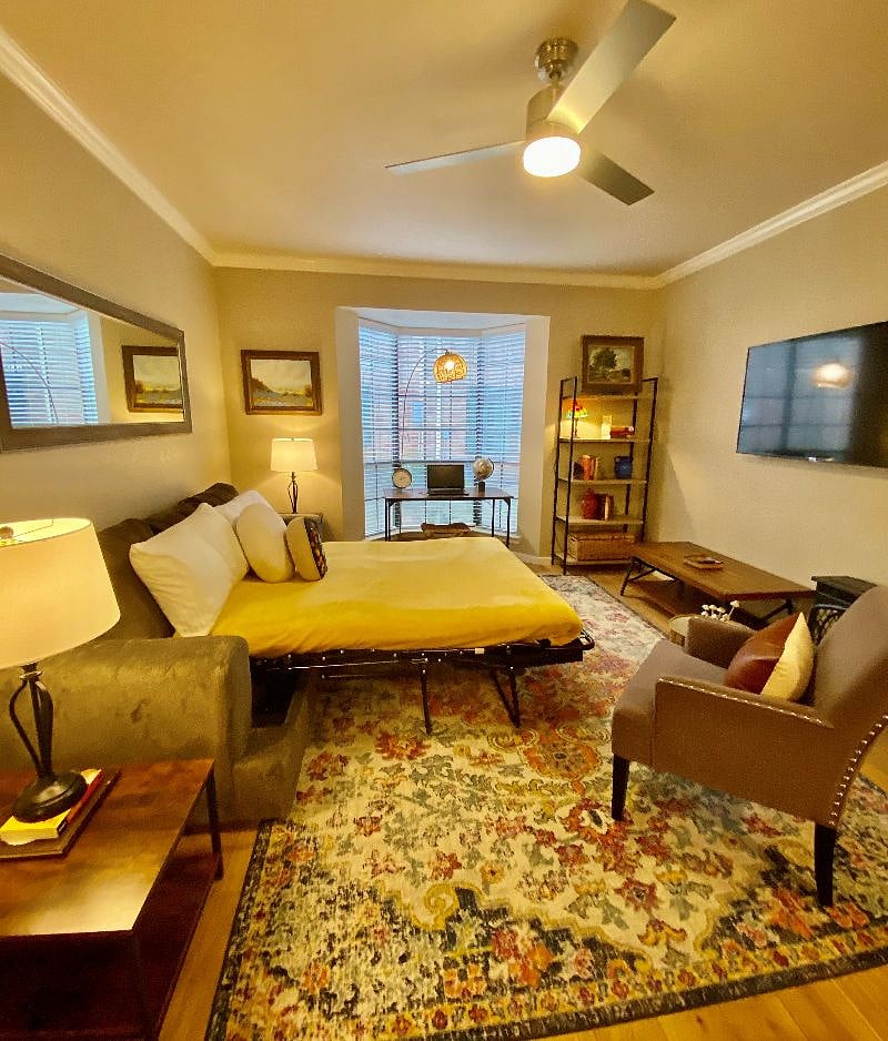 Super comfy sofa pulls out to a queen bed that is actually comfortable to sleep on. 