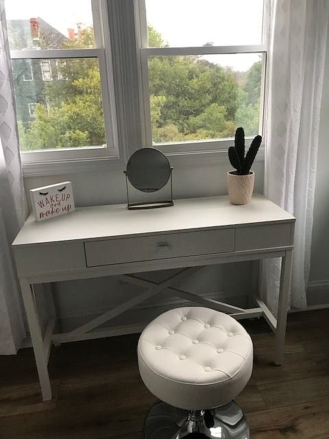 sit down and relax at your beautiful vanity as you get ready each morning to face the day.  The windows offer an amazing view of the beautiful sunset  to the west each evening. The windows open and are screened for fresh air anytime.