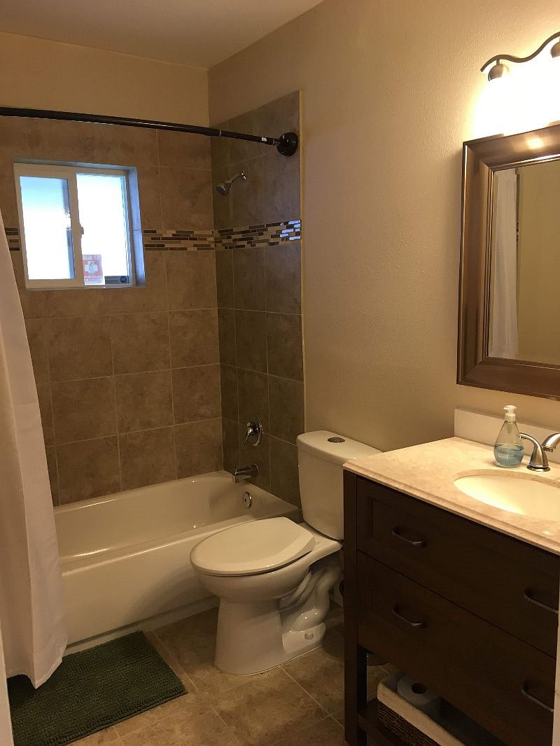 Private full bath is right across the hall from the bedroom. 