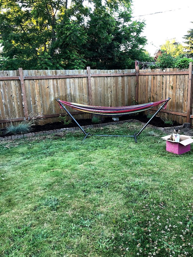 Garden hammock in the backyard. 