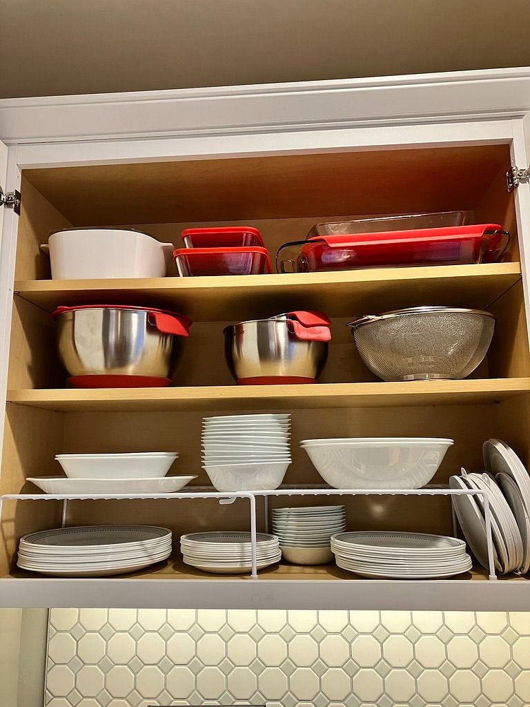 Corelle Service For 12 with Storage Lids, Corelle Platter & Serving Bowls, Stainless Mixing Bowls, Pyrex Baking Dishes, Colanders