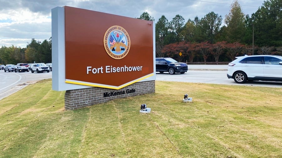 Military base front gate half mile away