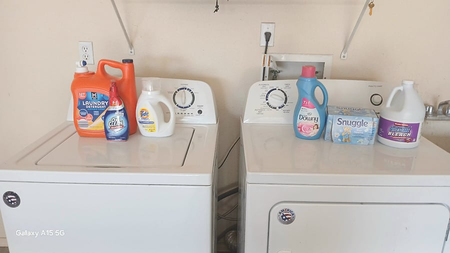All laundry soap and cleaning products are supplied by homeowner with both washer and dryer for your laundry in my garage.