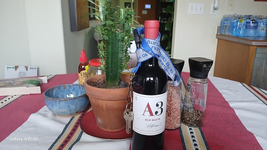 My latest tenant a nurse at Mountain View Hospital was gracious enough to leave me a bottle of my favorite wine as a parting gift, I'll miss her a very nice person and great tenant.