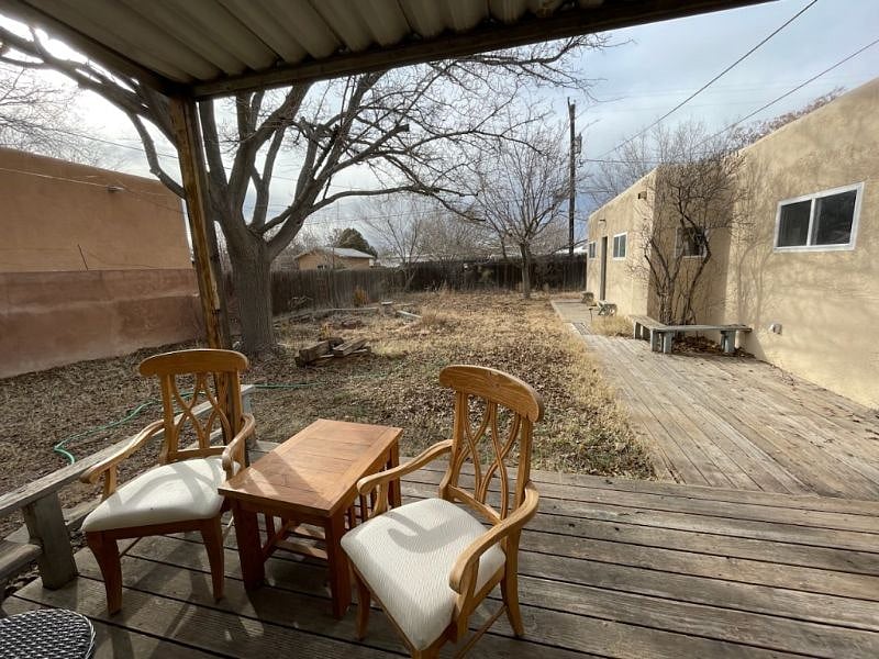 Looking at the backyard from the covered patio