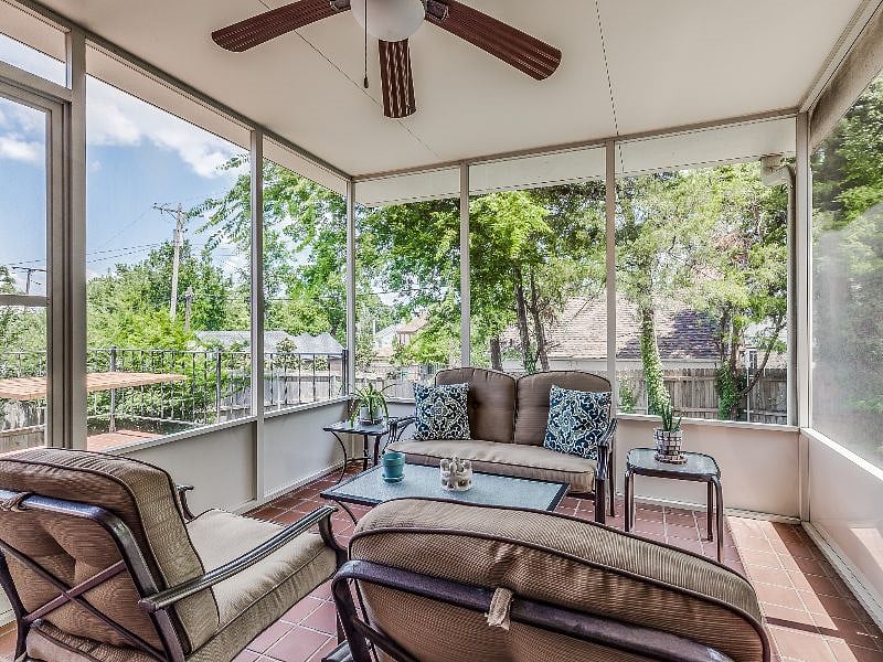 Screened in Patio with ceiling fan. Summer is like a tree house.
Walk right out your dining room.