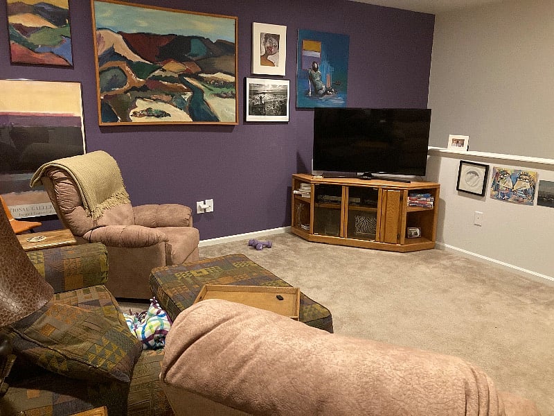 Living room area looking at TV, not shared. 