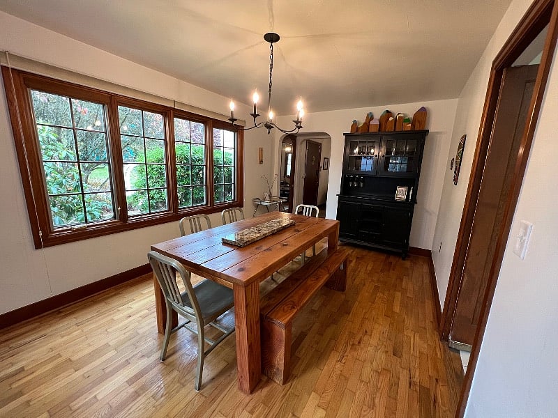 Dining room full of light and front garden views.