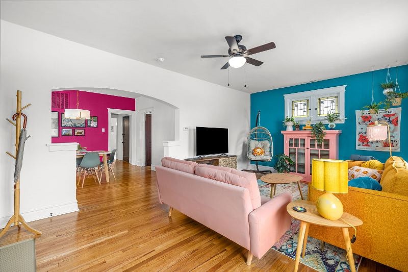 The living room opens up to the dining room