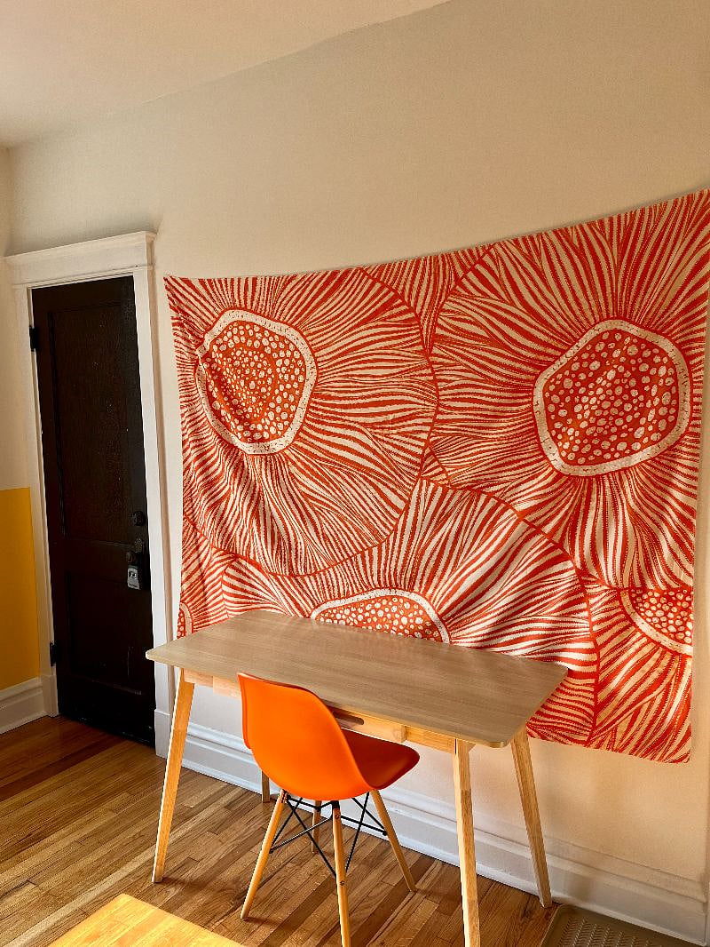 Dedicated workspace. Desk with two drawers and a chair. Perfect for those working remotely or staying for an extended period of time.
