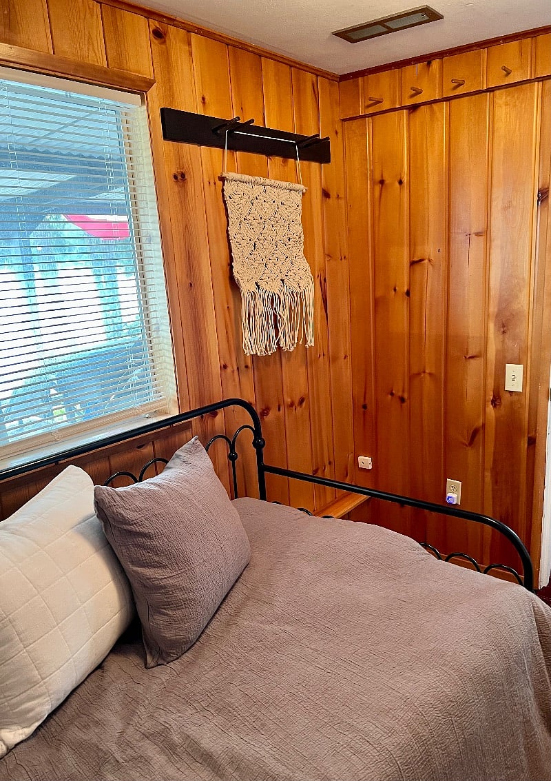 Downstairs twin bed with a view.
