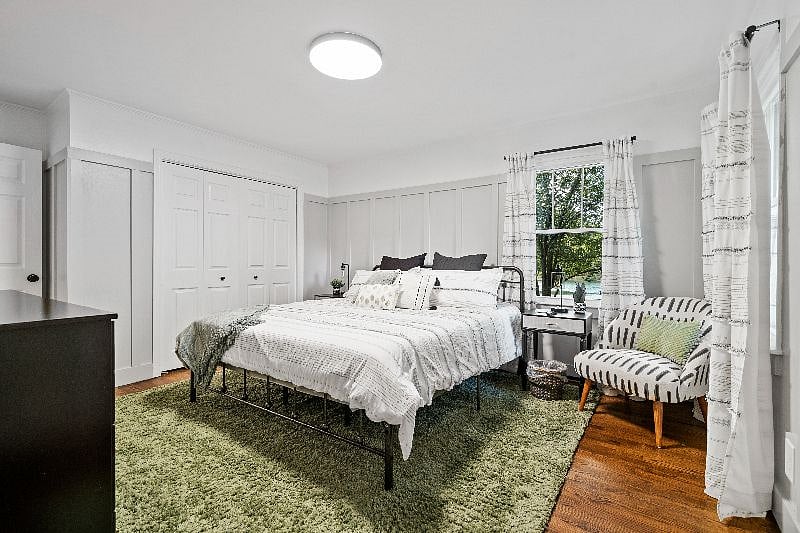 Main Bedroom with California King Mattress & Room Darkening Shades