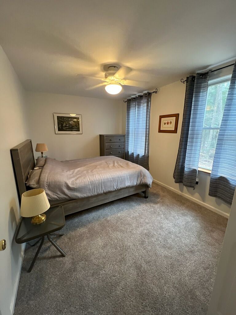 primary bedroom has two oriole windows, queen bed with new mattress, bureau and closet with doors (see next picture)
L