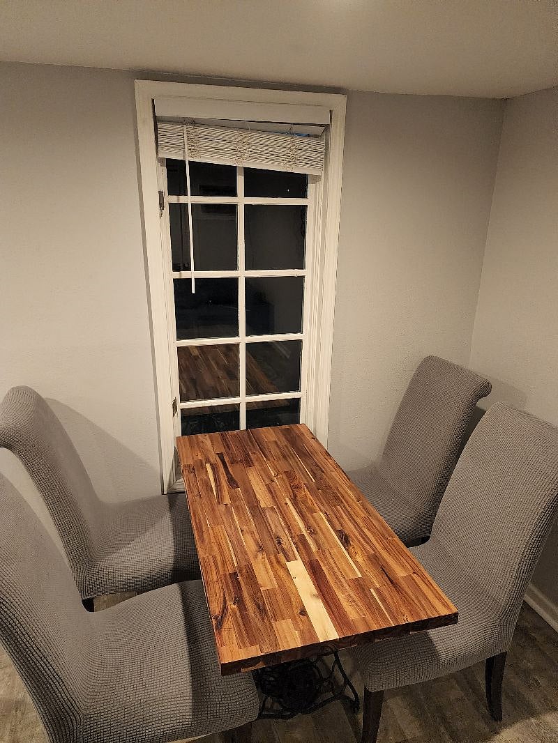 Beautiful Butcher Block Table on Antique Sewing Pedestal