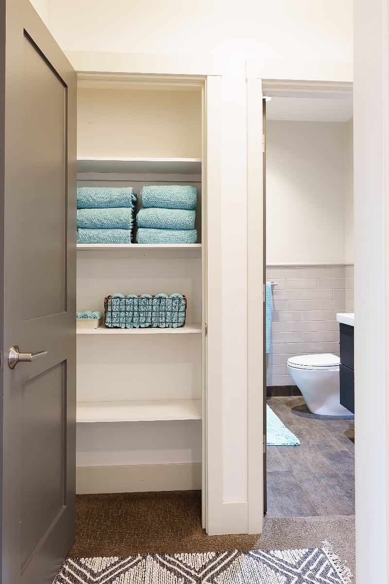 Linen closet with extra towels.