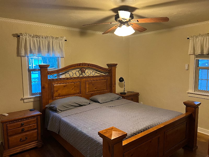 Primary Room with King Size Mattress. Two Twin XL mattresses on adjustable bases so they can move independently. Casper mattress on one side and Snooze Flip on the other (firm on one side soft on the other so you can personalize your comfort)