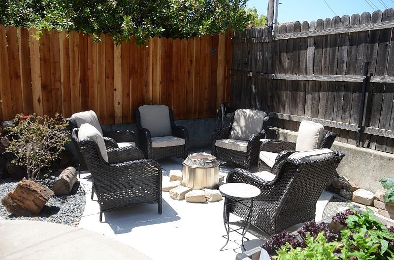 Conversation area around a fire pit.