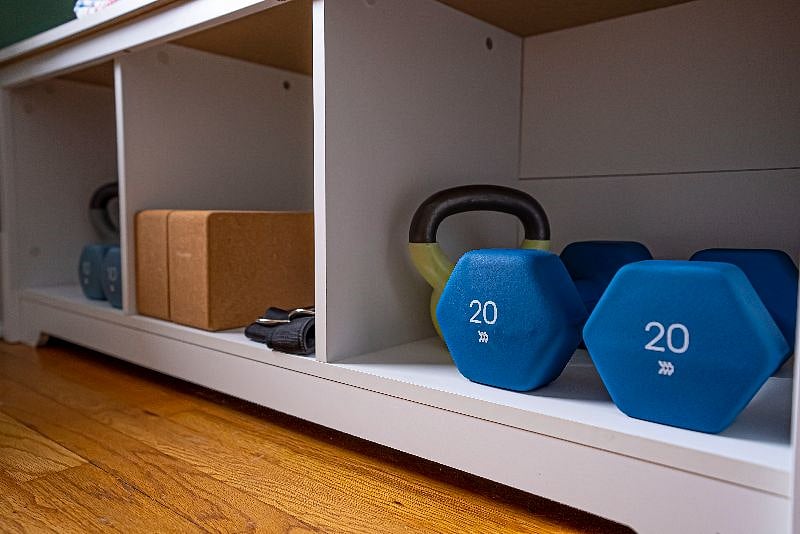 Weights, kettlebells, yoga blocks