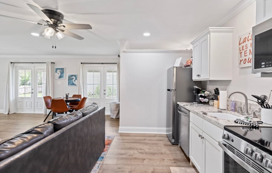 2 back French doors allow natural light if desired