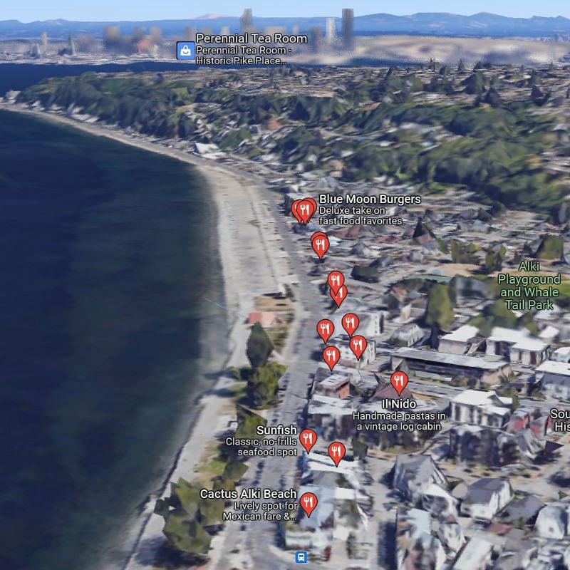 Alki Beach with tons of restaurants and bars (10-min drive)