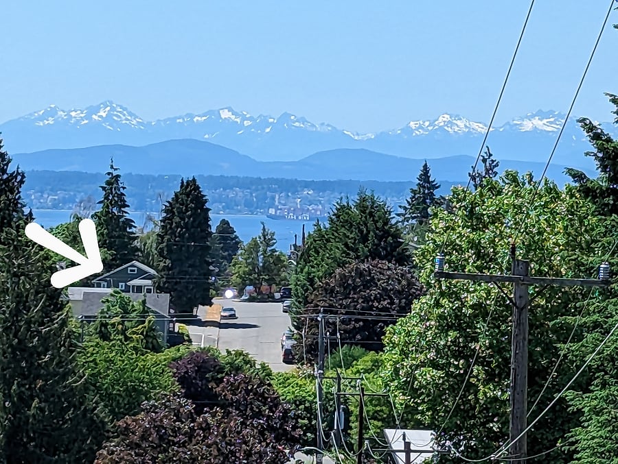 The house showing the nearby Puget Sound and Olympic Mountains