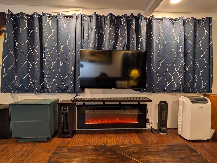 TV, fireplace, space heaters, AC