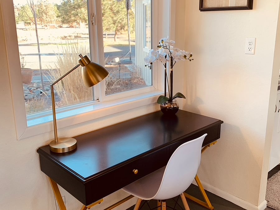 Writers desk overlooking the garden